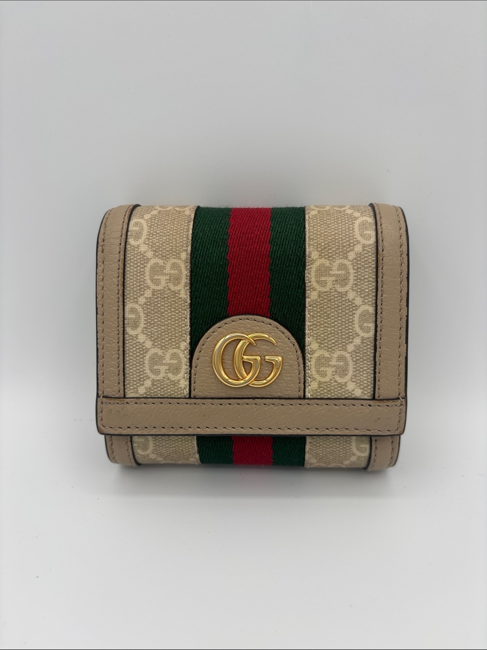 Gucci Ophidia GG Supreme Bifold Wallet- Beige/White with Green-Red Web Stripe - Picture 2 of 16
